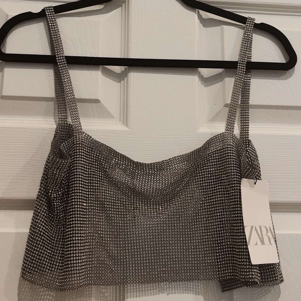 BRAND NEW Zara Rhinestone Top Size M